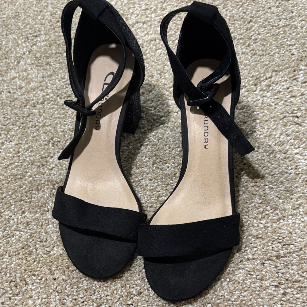 CL by Laundry Black Ankle Strap Heels